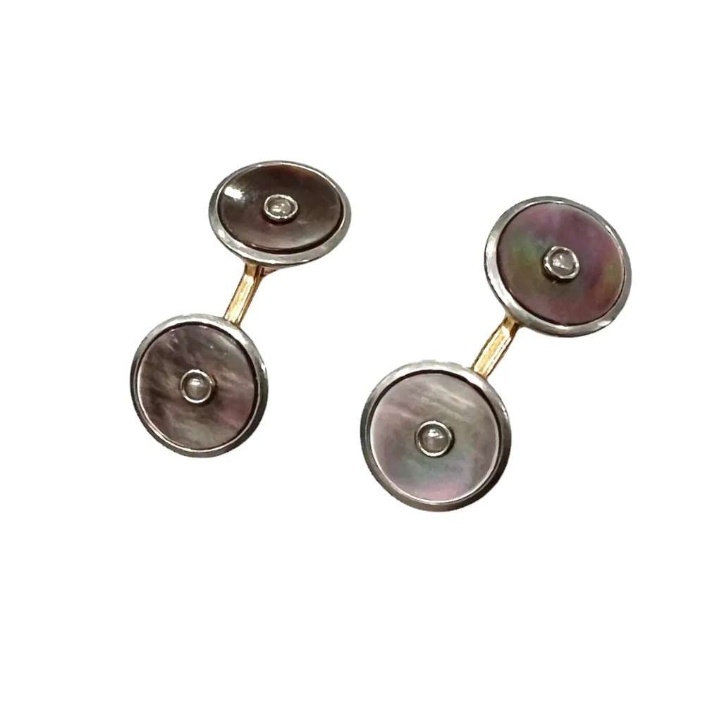 ANTIQUE LARTER & SONS MOTHER OF PEARL/ABALONE ROLLED GOLD DOUBLE SIDED CUFFLINKS
